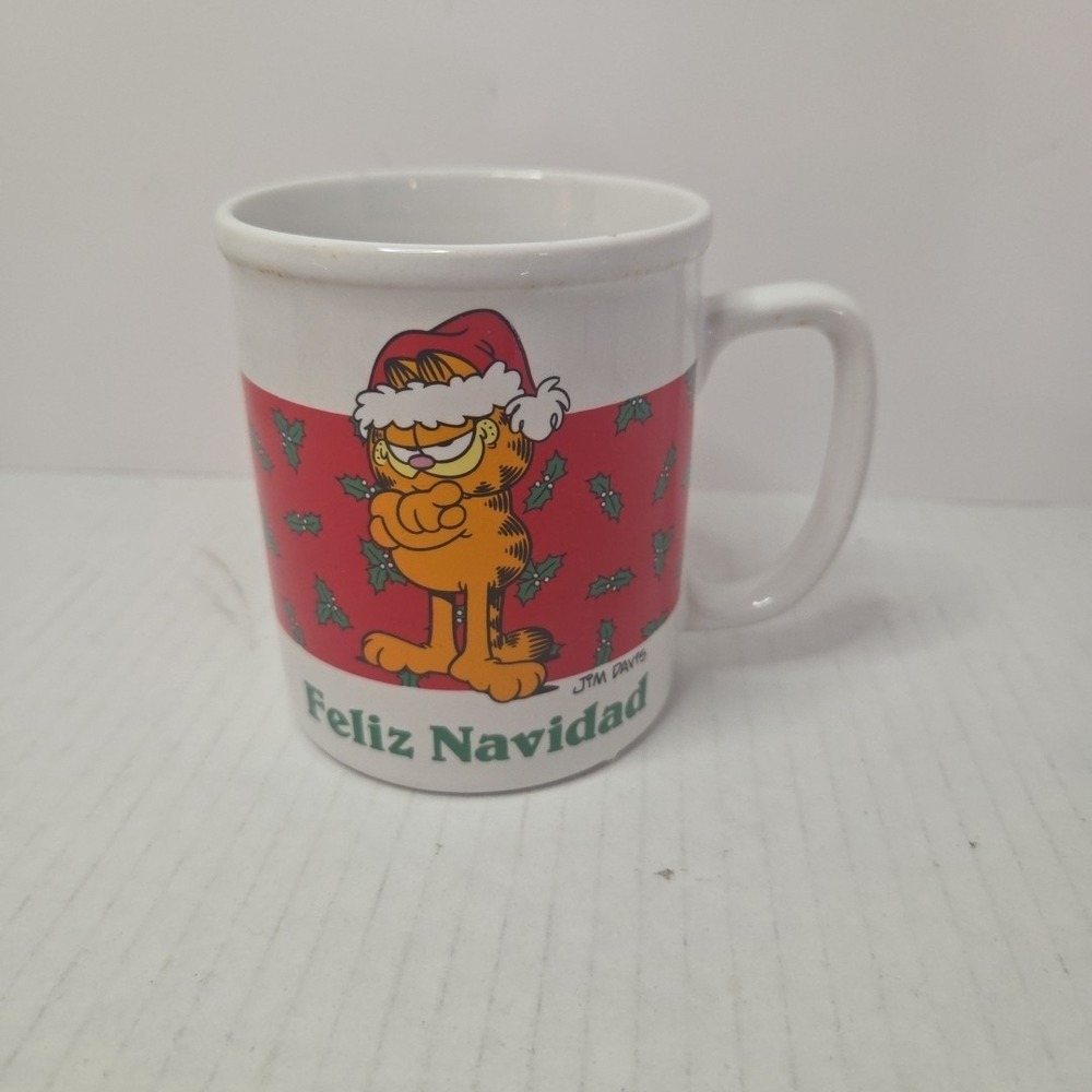 VTG 1978 Enesco 100% Pure‎ Garfield 'Feliz Navidad' Holiday Christmas Coffee Mug